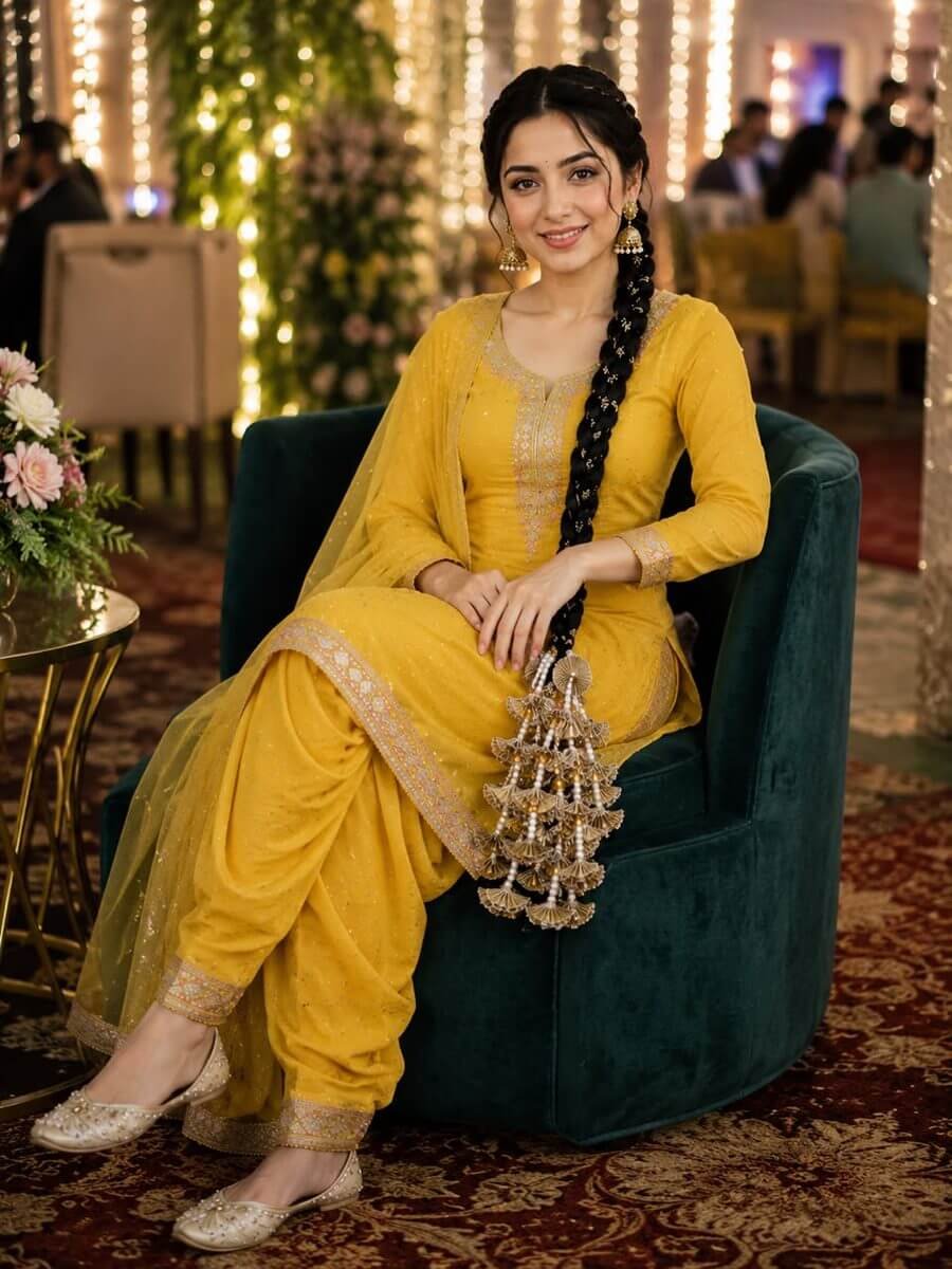 Golden pearl parandi braided into hair